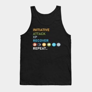 Gloomhaven Initiative, Attack, XP, Recover, Repeat Board Game Graphic - Tabletop Gaming Tank Top